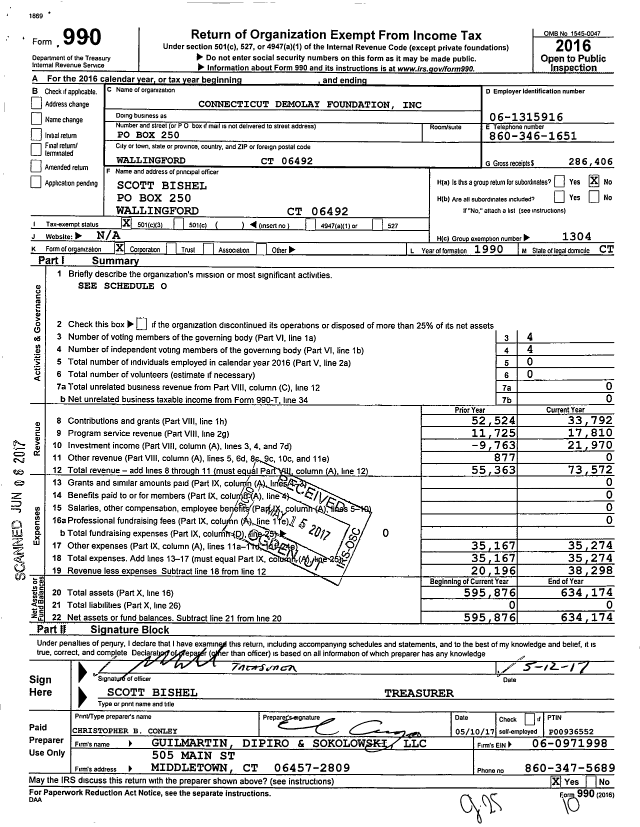 Image of first page of 2016 Form 990 for Demolay International - 07602 Connecticut Demolay Foundatio