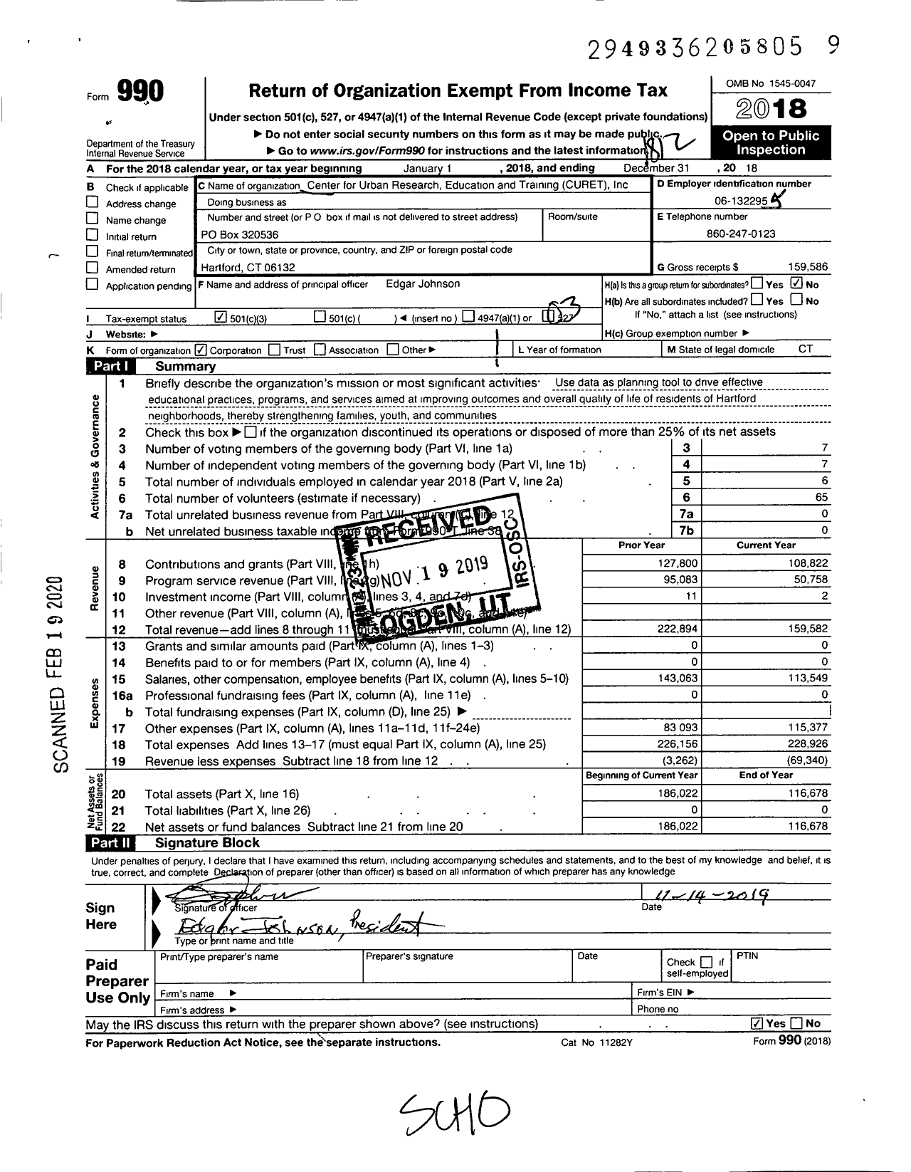 Image of first page of 2018 Form 990 for Center for Urban Research Education and TRAINING