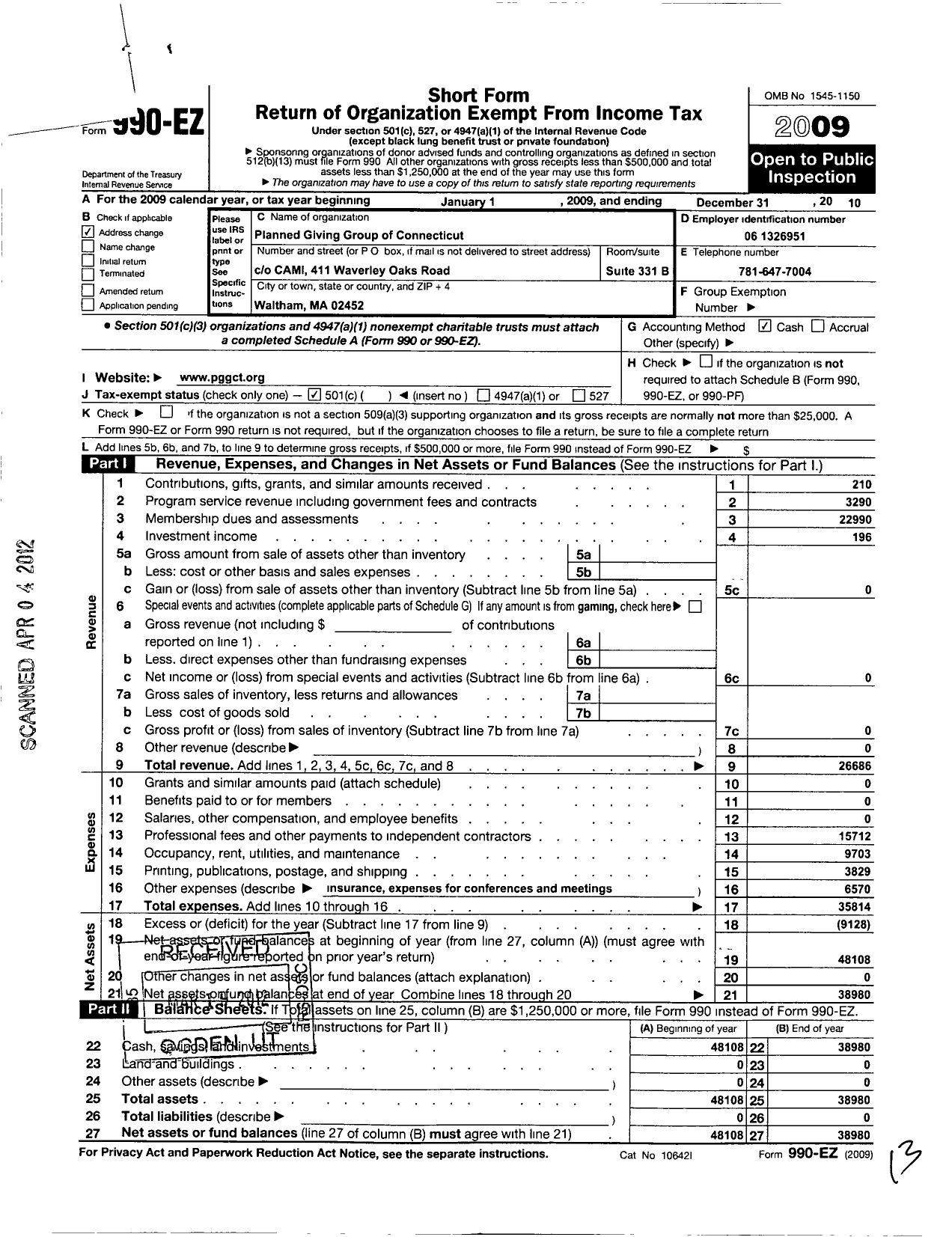 Image of first page of 2010 Form 990EO for National Association of Charitable Gift Planners / Charitable Gift Planners of Connect