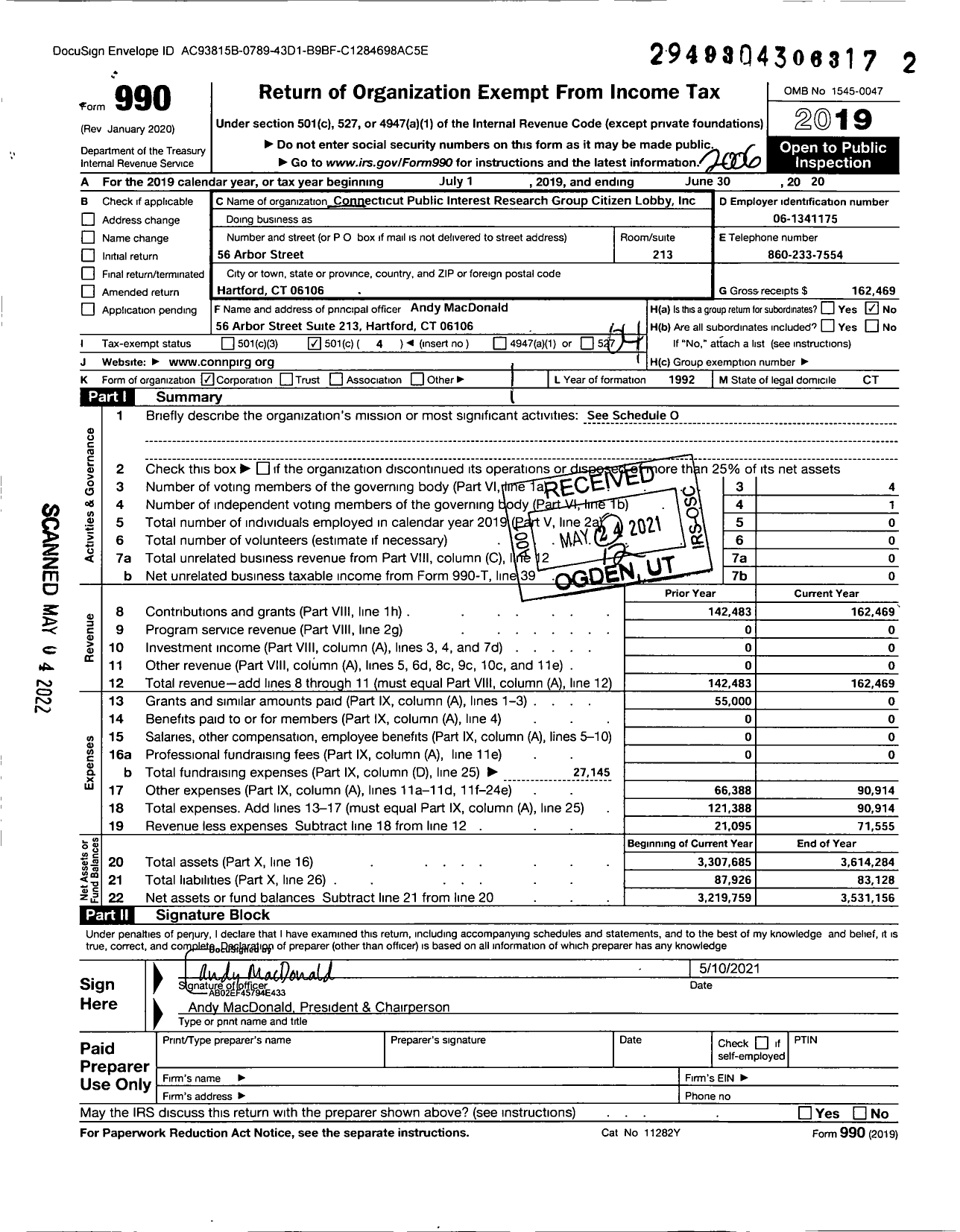 Image of first page of 2019 Form 990O for Connpirg Citizen Lobby