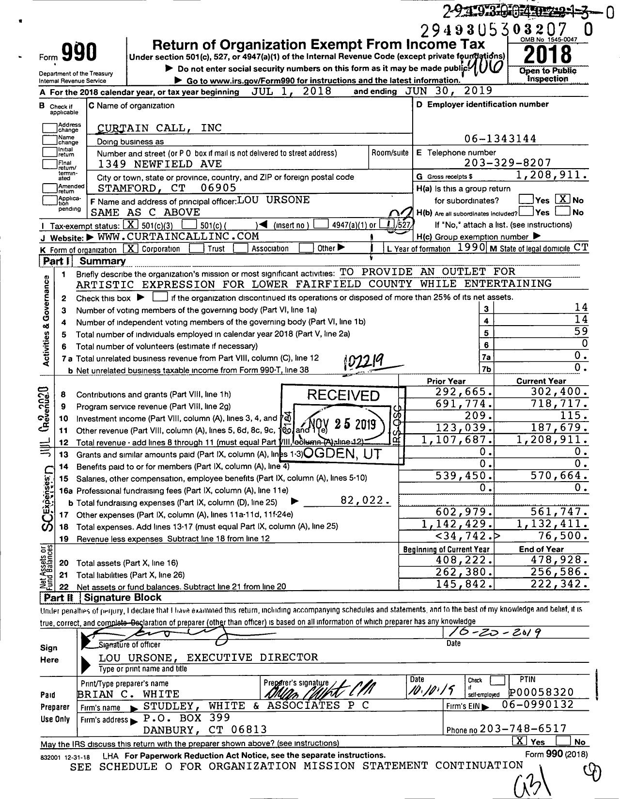 Image of first page of 2018 Form 990 for Curtain Call
