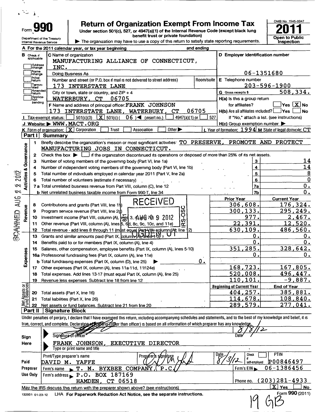 Image of first page of 2011 Form 990O for Manufacturing Alliance of Connecticut