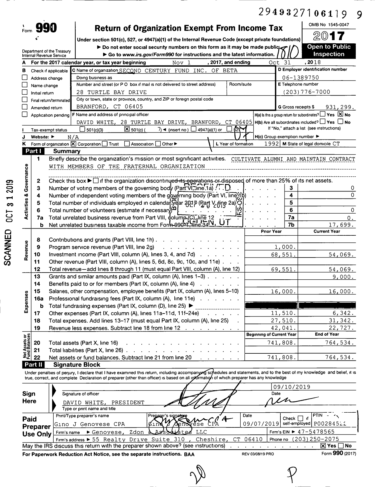 Image of first page of 2017 Form 990O for Second Century Fund of Beta