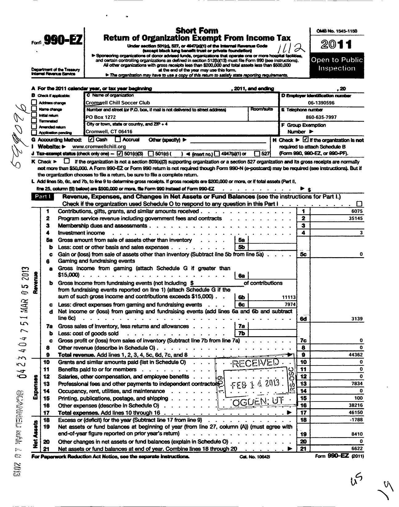 Image of first page of 2011 Form 990EZ for Cromwell Chill Soccer Club