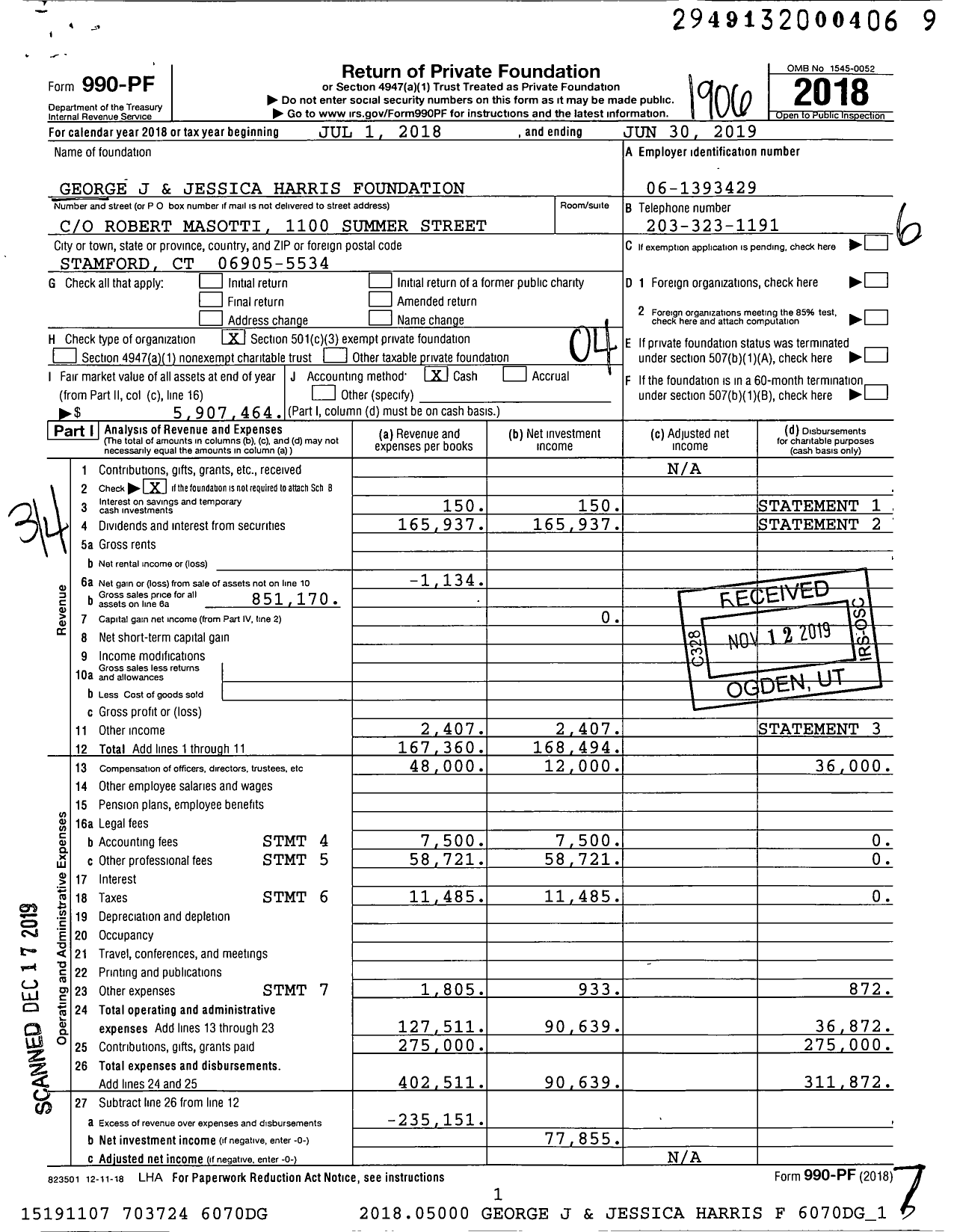 Image of first page of 2018 Form 990PF for George J and Jessica Harris Foundation