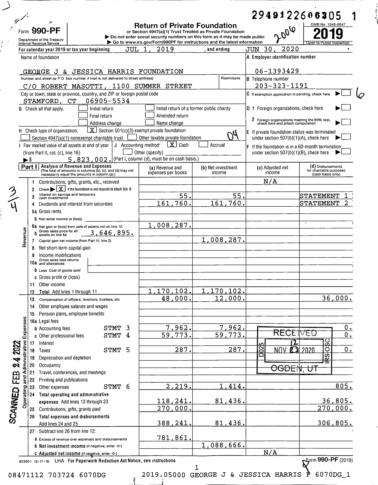 Image of first page of 2019 Form 990PF for George J and Jessica Harris Foundation
