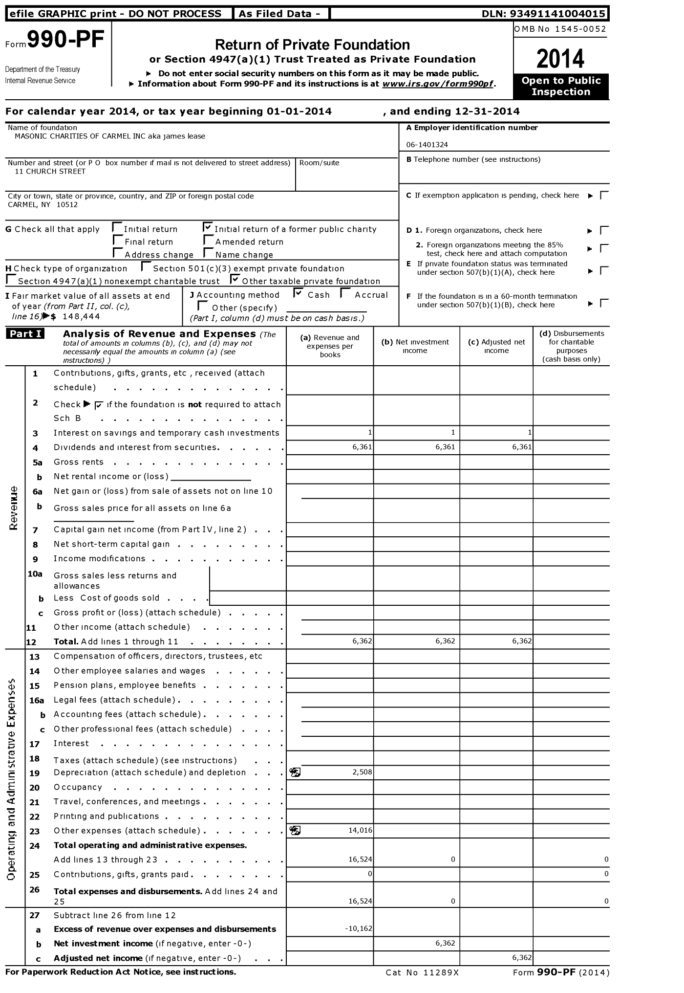 Image of first page of 2014 Form 990PF for James Lease