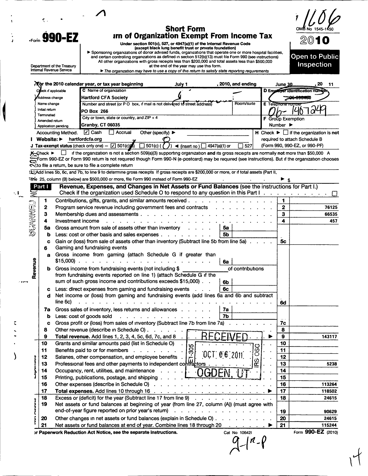 Image of first page of 2010 Form 990EO for Marine Corps League - 039 Middlesex County Det MCL