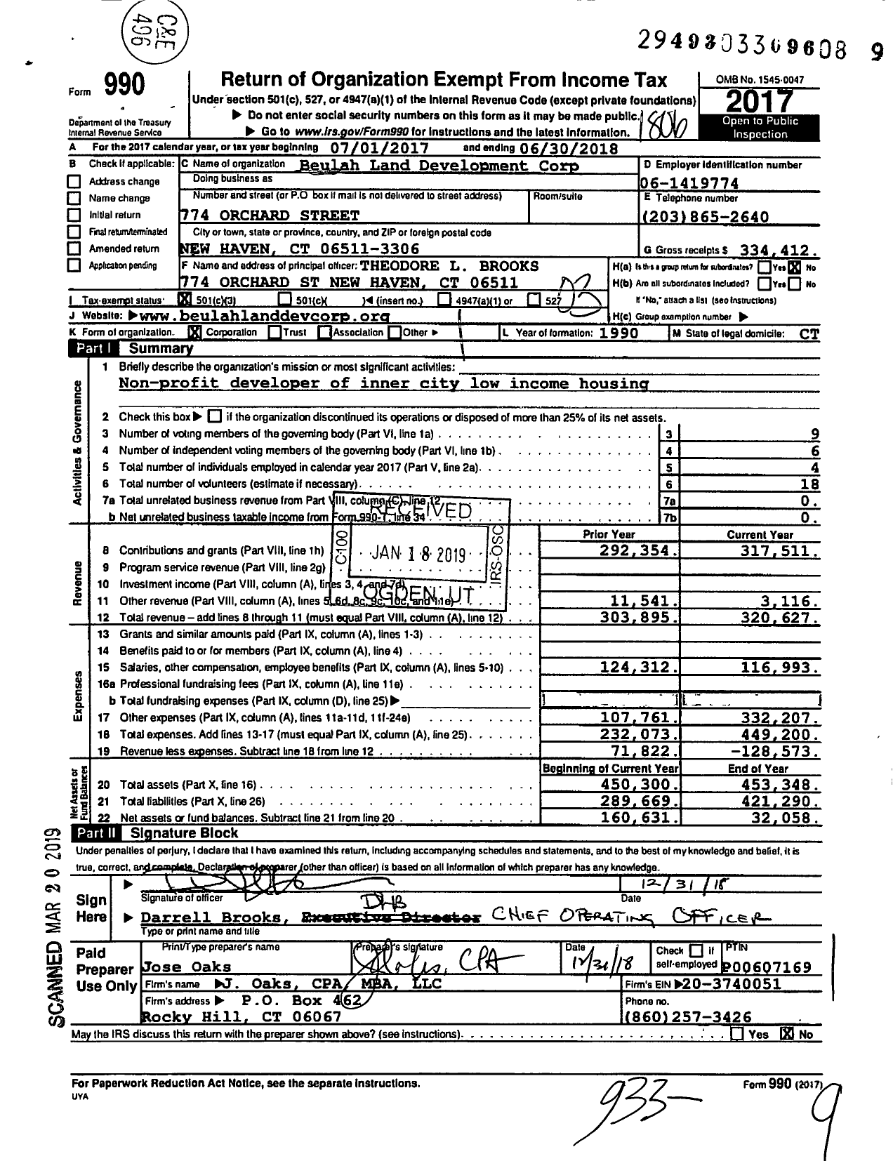 Image of first page of 2017 Form 990 for Beulah Land Development Corporation