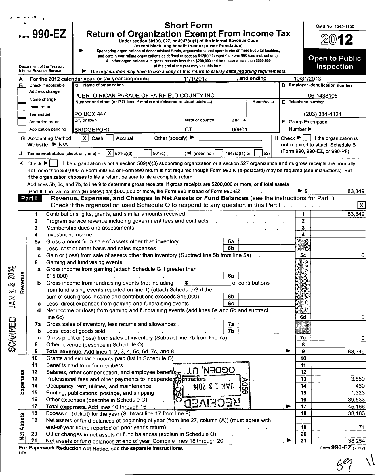 Image of first page of 2012 Form 990EZ for Puerto Rican Parade of Fairfield County