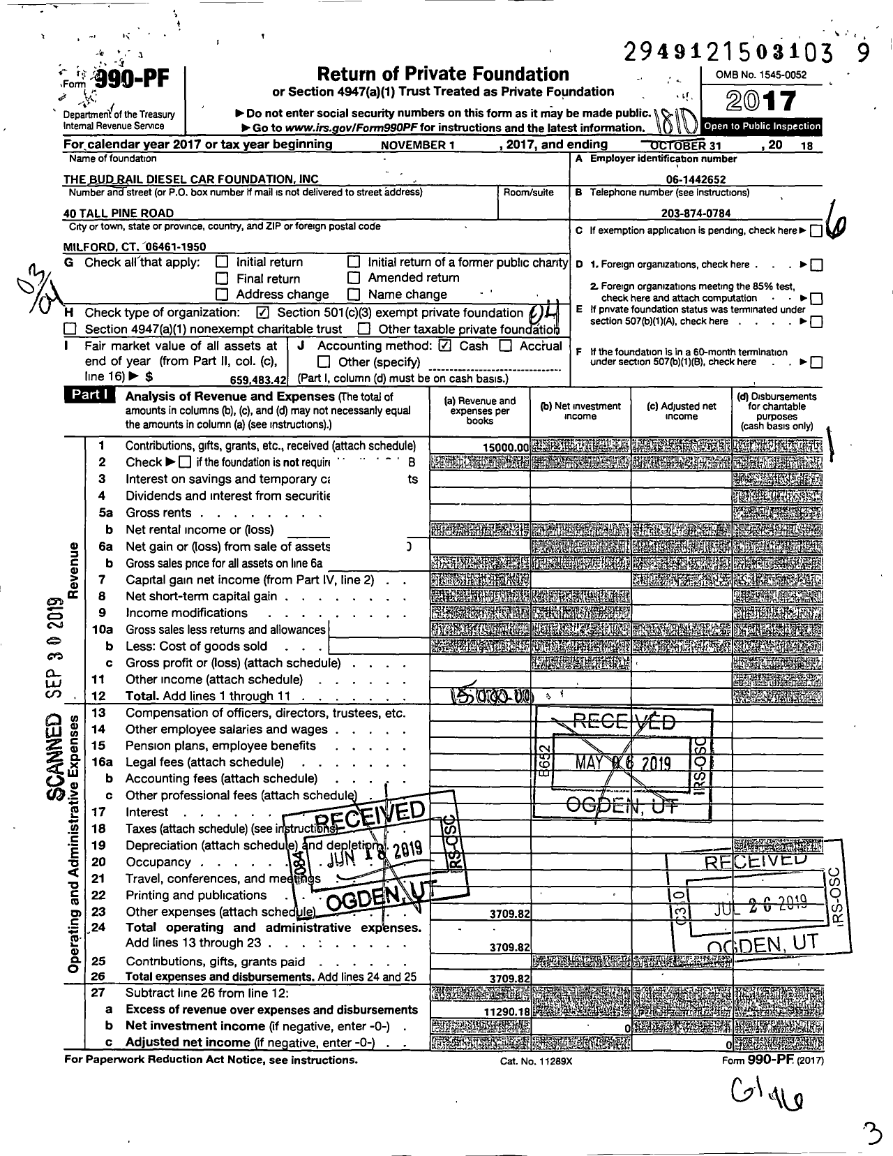 Image of first page of 2017 Form 990PF for The Budd Rail Diesel Car Foundation