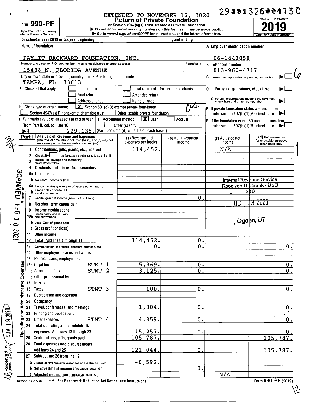 Image of first page of 2019 Form 990PF for Pay It Backward Foundation