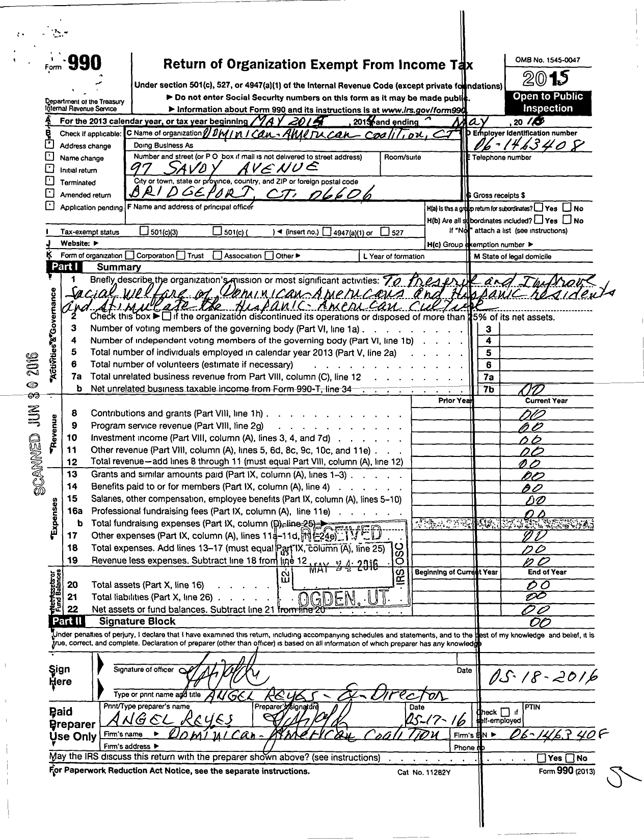 Image of first page of 2015 Form 990O for The Dominican American Coalition