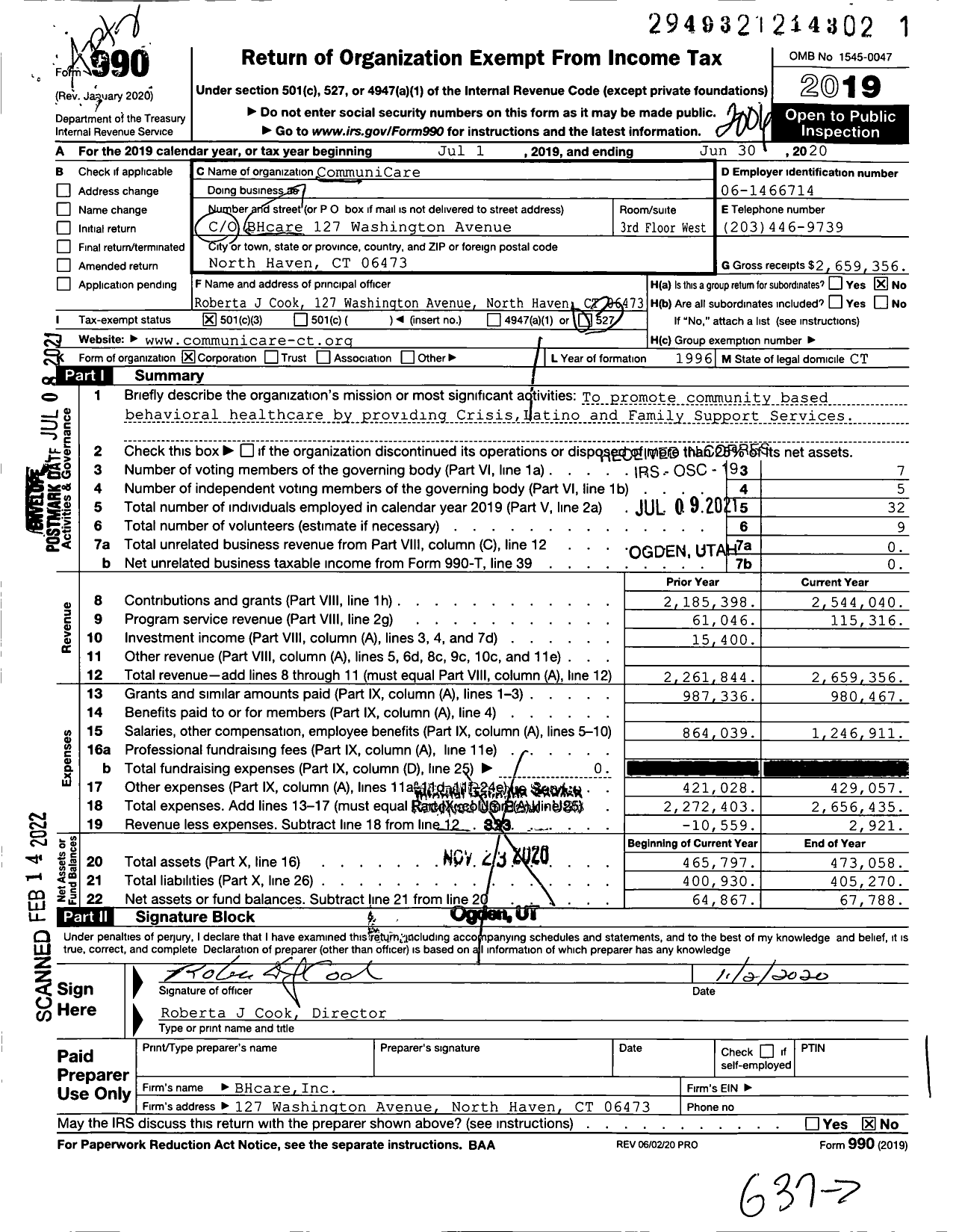 Image of first page of 2019 Form 990 for CommuniCare