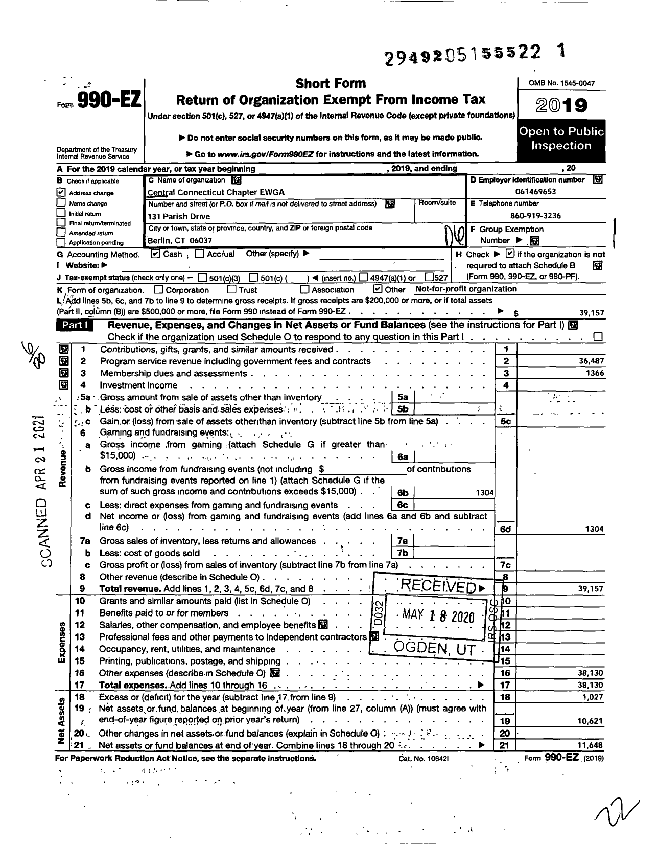 Image of first page of 2019 Form 990EO for Excutive Womens Golf Association / Amateur Golf Association Central CT