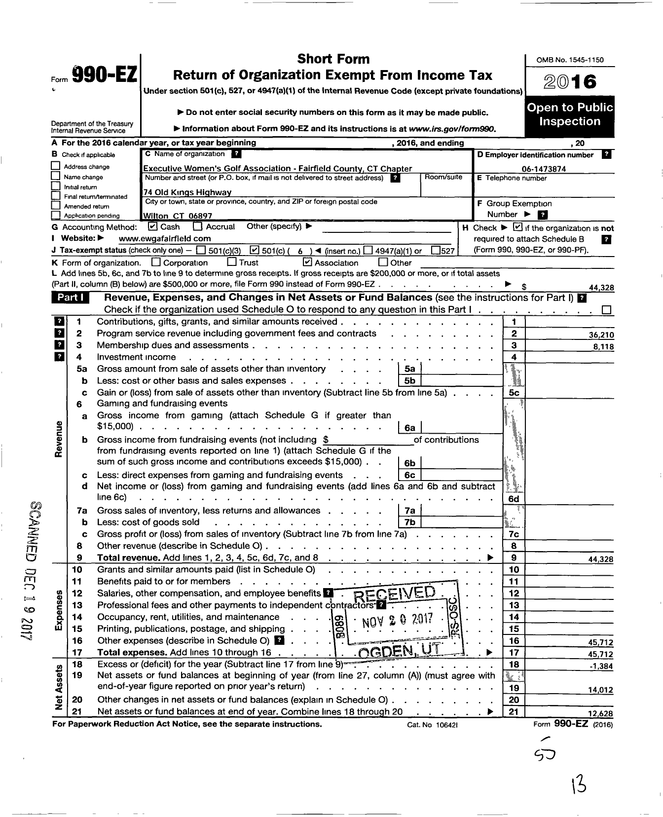 Image of first page of 2016 Form 990EO for Executive Womens Golf Association / Fairfield County Chapter Inc