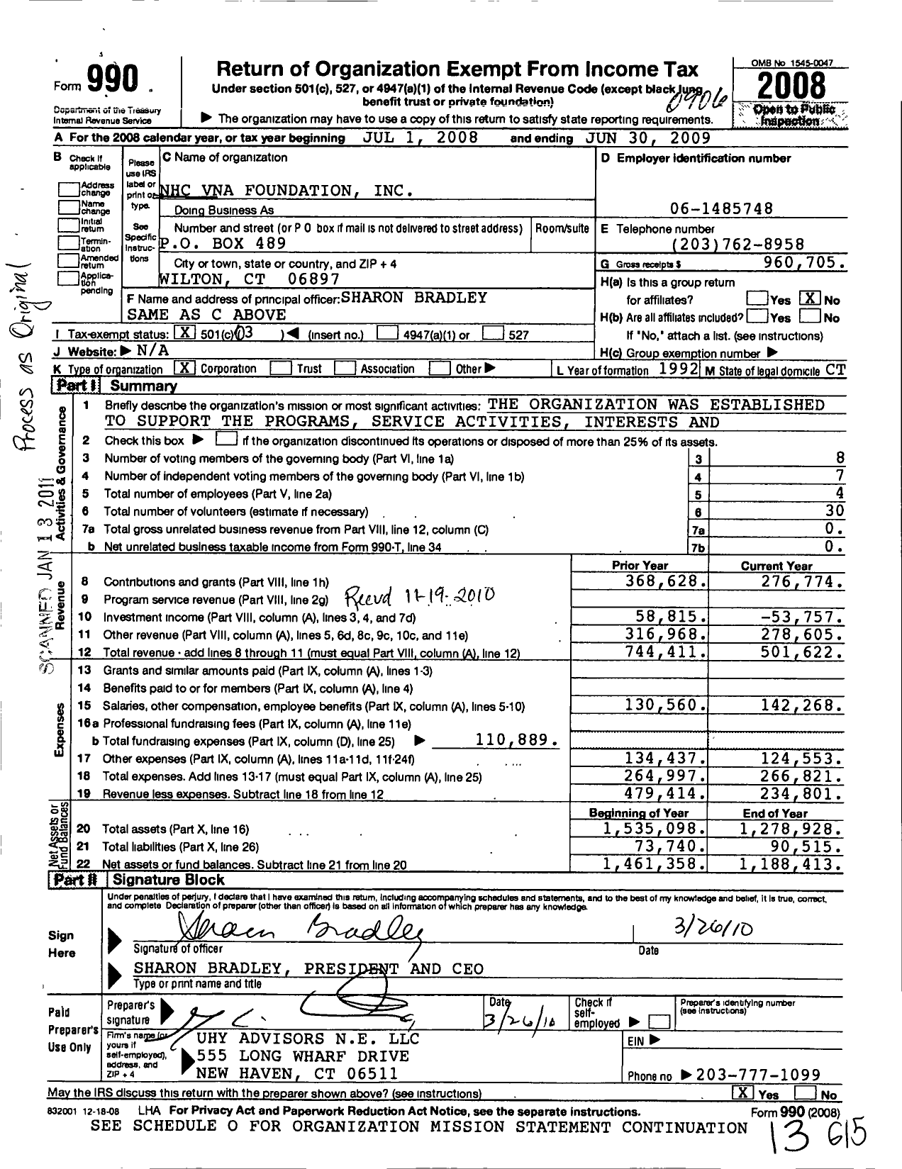 Image of first page of 2008 Form 990 for NHC Vna Foundation