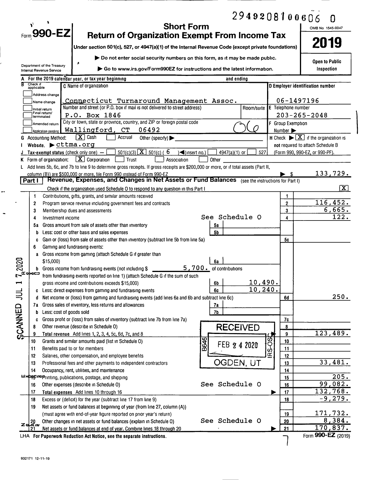 Image of first page of 2019 Form 990EO for Connecticut Turnaround Management Assoc