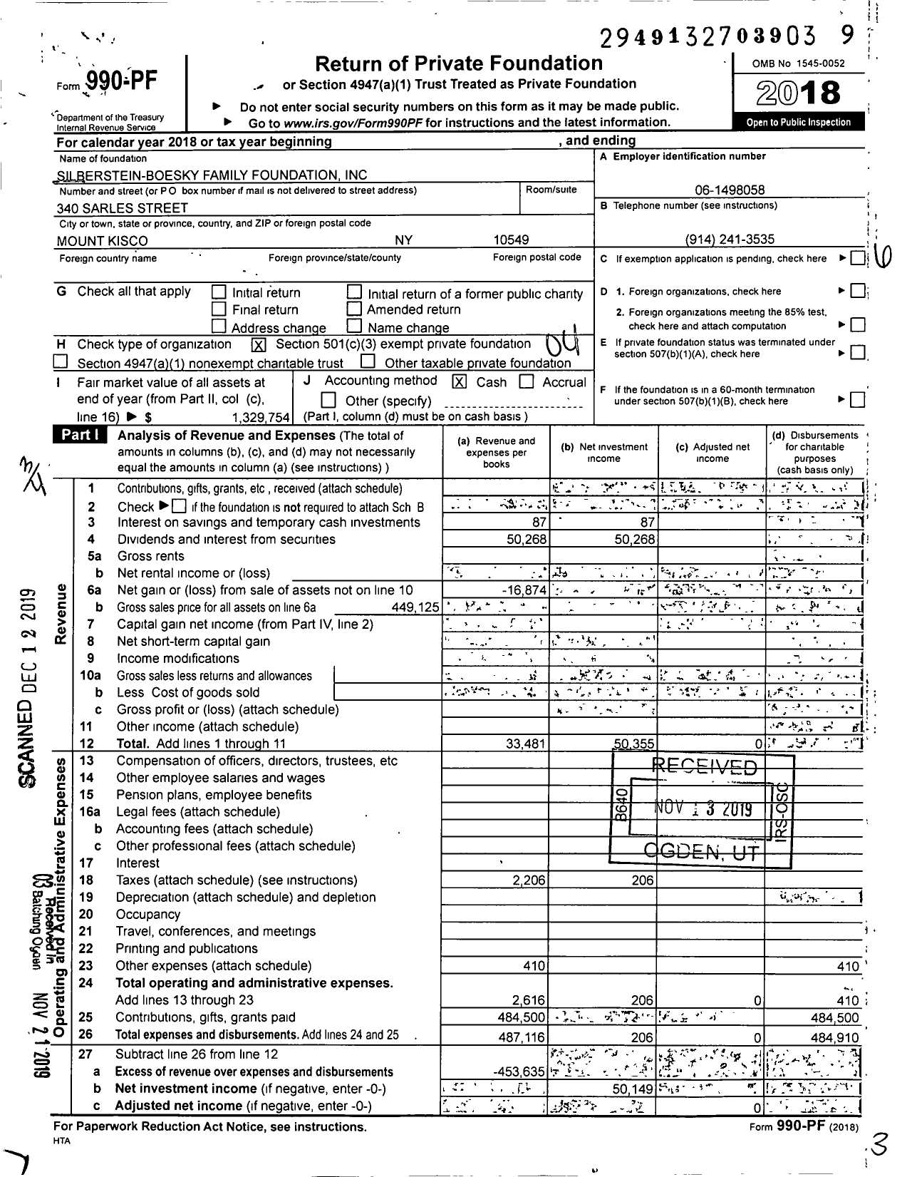 Image of first page of 2018 Form 990PF for Silberstein-Boesky Family Foundation