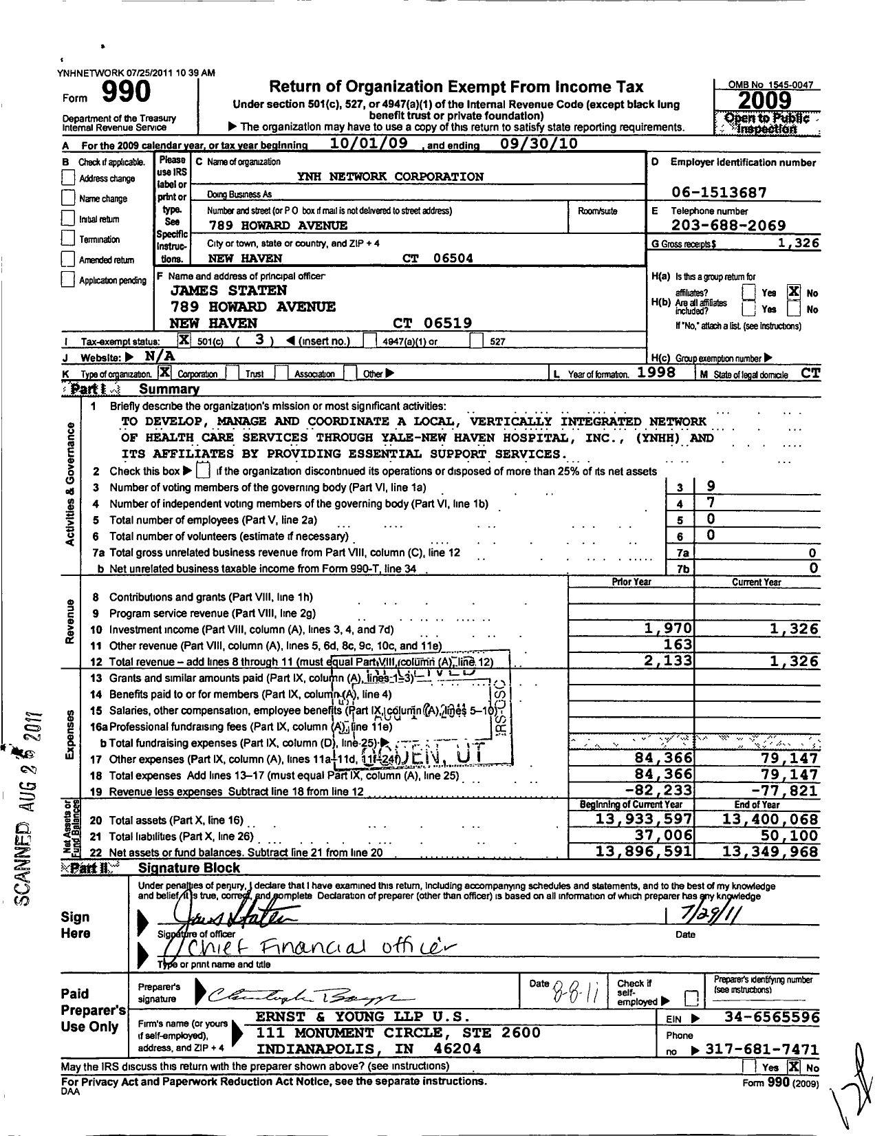 Image of first page of 2009 Form 990 for Ynh Network Corporation