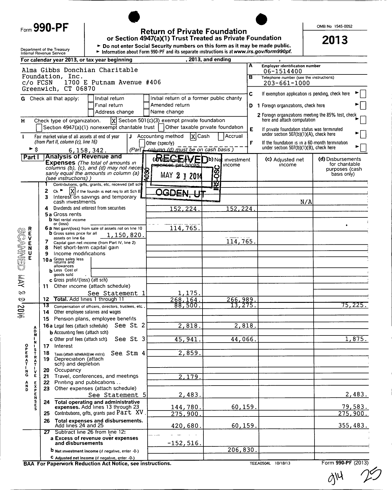 Image of first page of 2013 Form 990PF for Alma Gibbs Donchian Charitable Foundation
