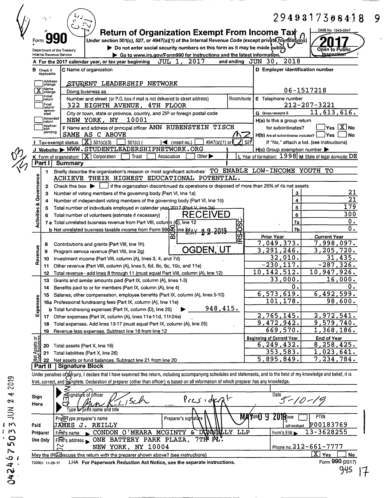 Image of first page of 2017 Form 990 for Student Leadership Network