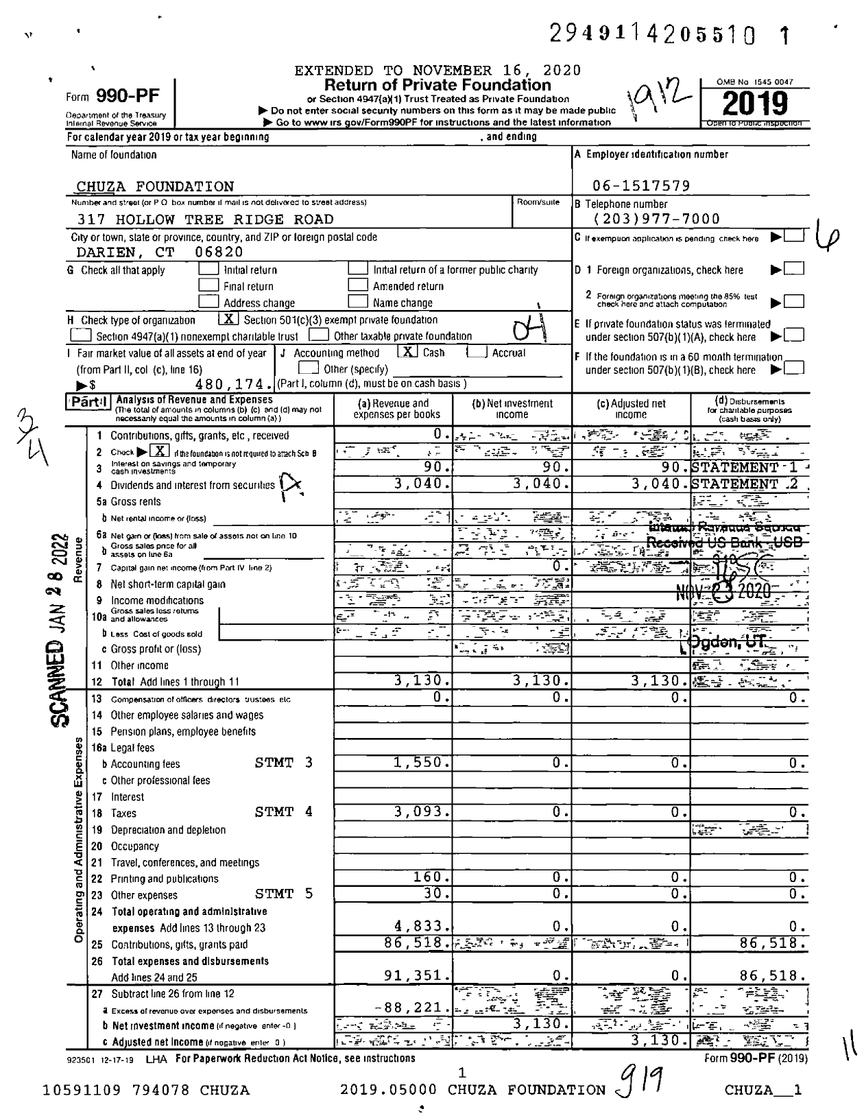 Image of first page of 2019 Form 990PF for Chuza Foundation