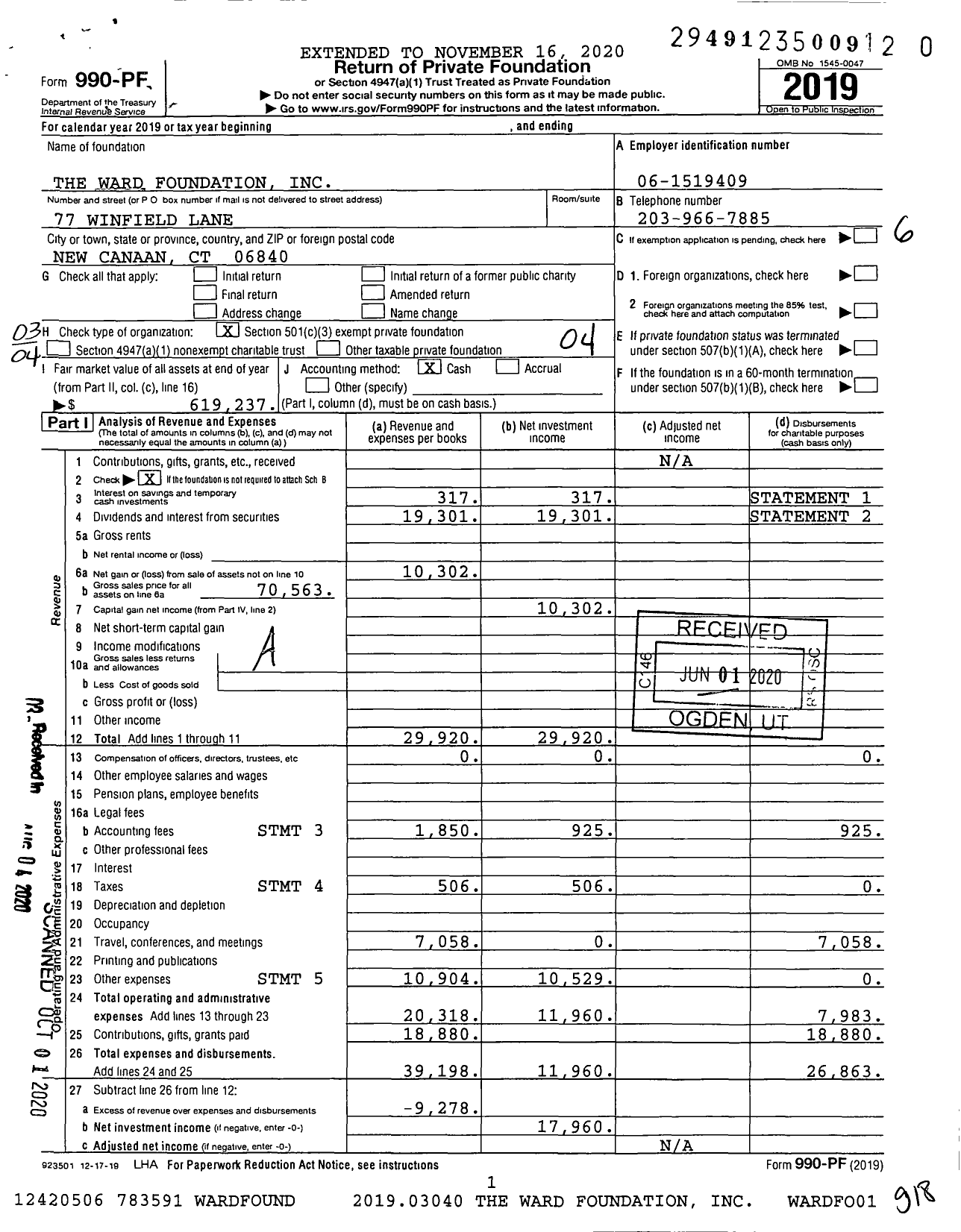 Image of first page of 2019 Form 990PR for The Ward Foundation