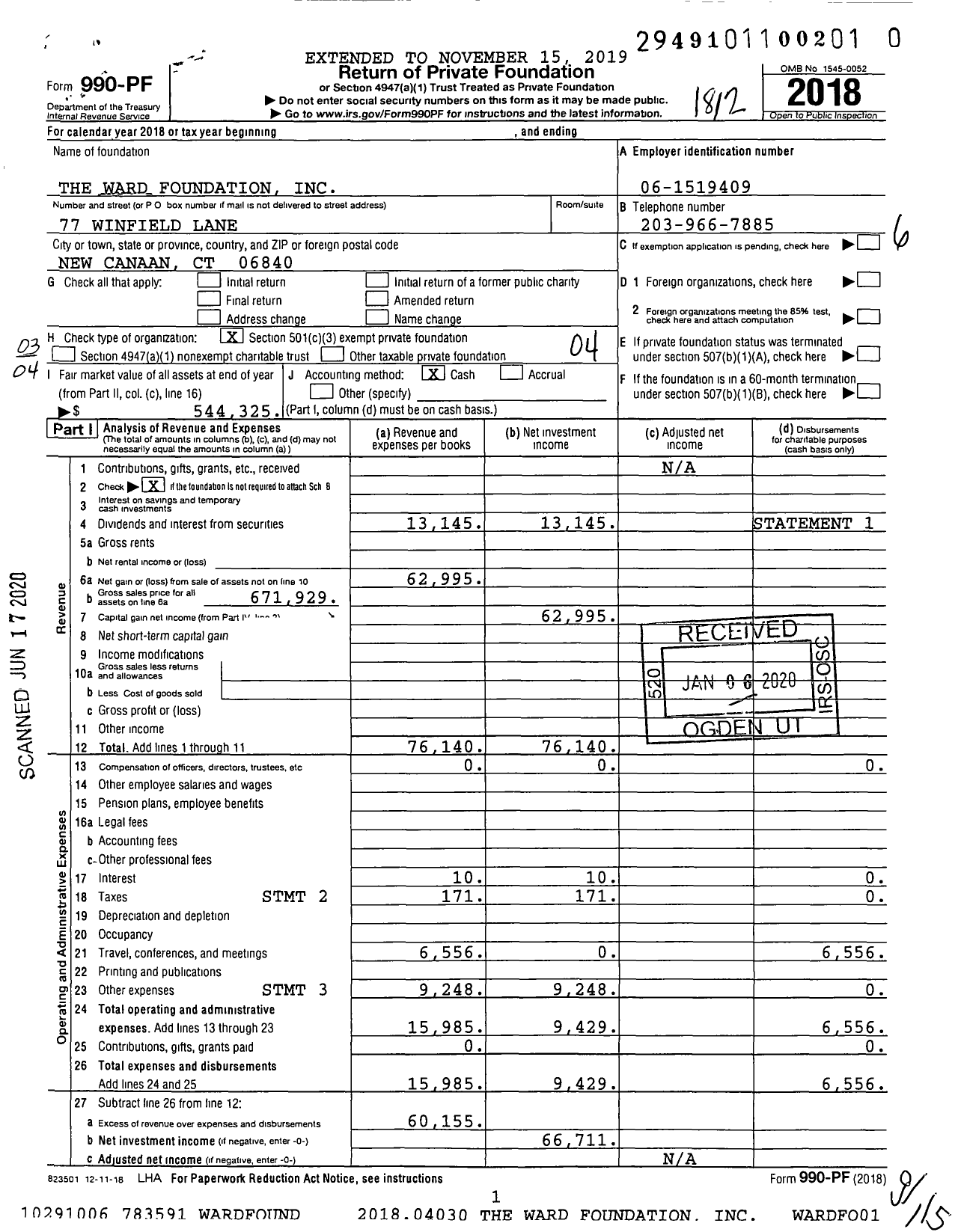 Image of first page of 2018 Form 990PR for The Ward Foundation