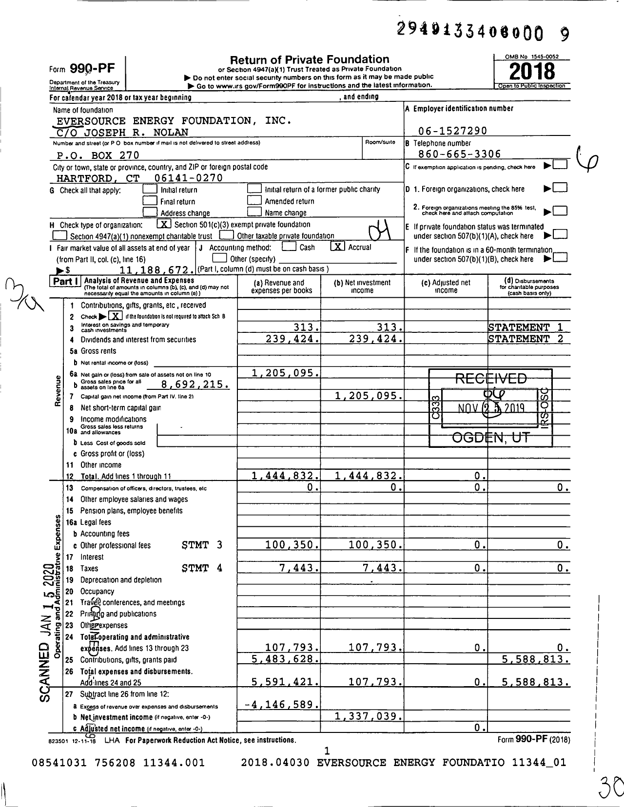 Image of first page of 2018 Form 990PF for Eversource Energy Foundation