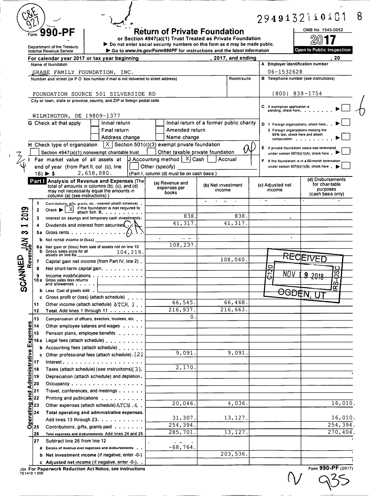 Image of first page of 2017 Form 990PF for Grabe Family Foundation