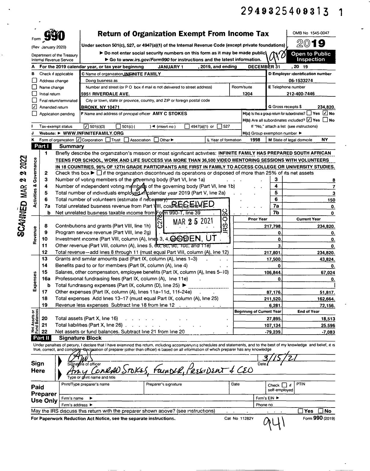 Image of first page of 2019 Form 990 for Infinite Family