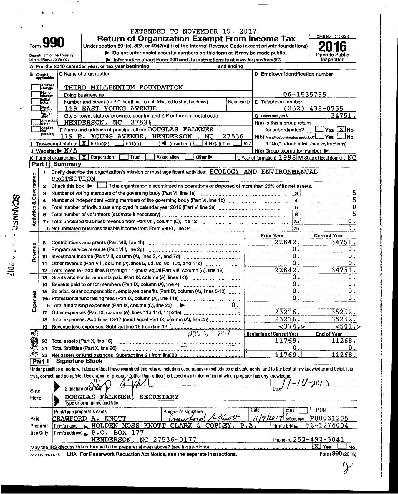 Image of first page of 2016 Form 990 for Third Millennium Foundation