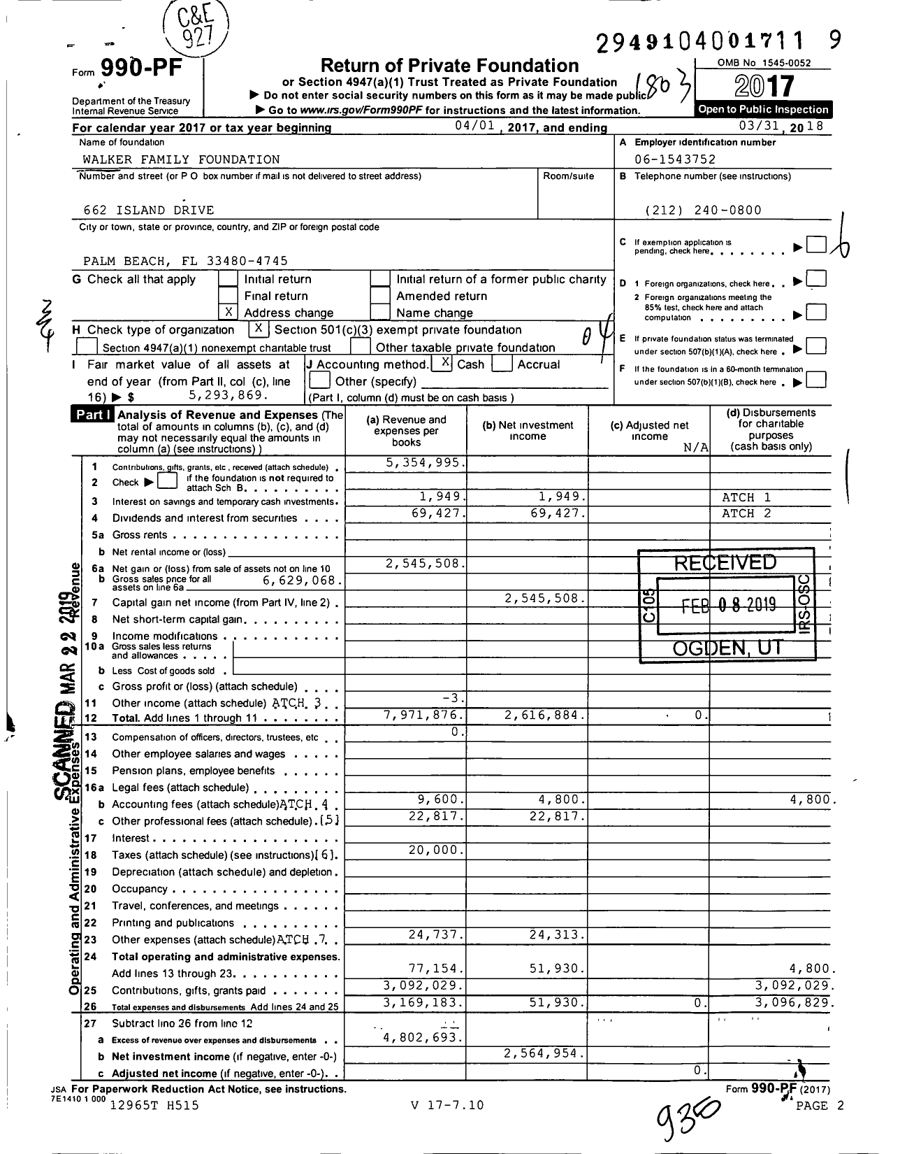 Image of first page of 2017 Form 990PF for Walker Family Foundation / Walker Jeffrey Ex