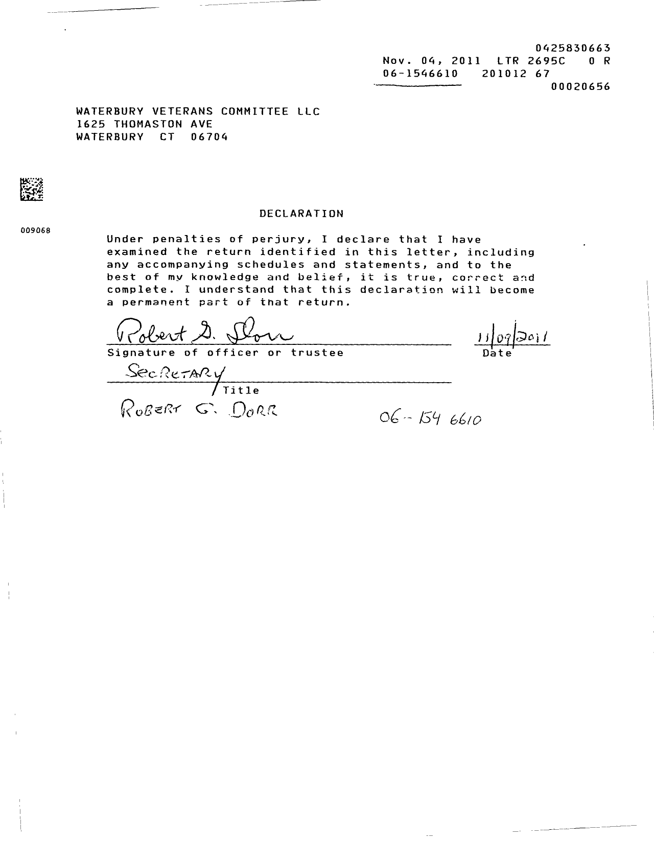 Image of first page of 2010 Form 990ER for Waterbury Veterans Committee