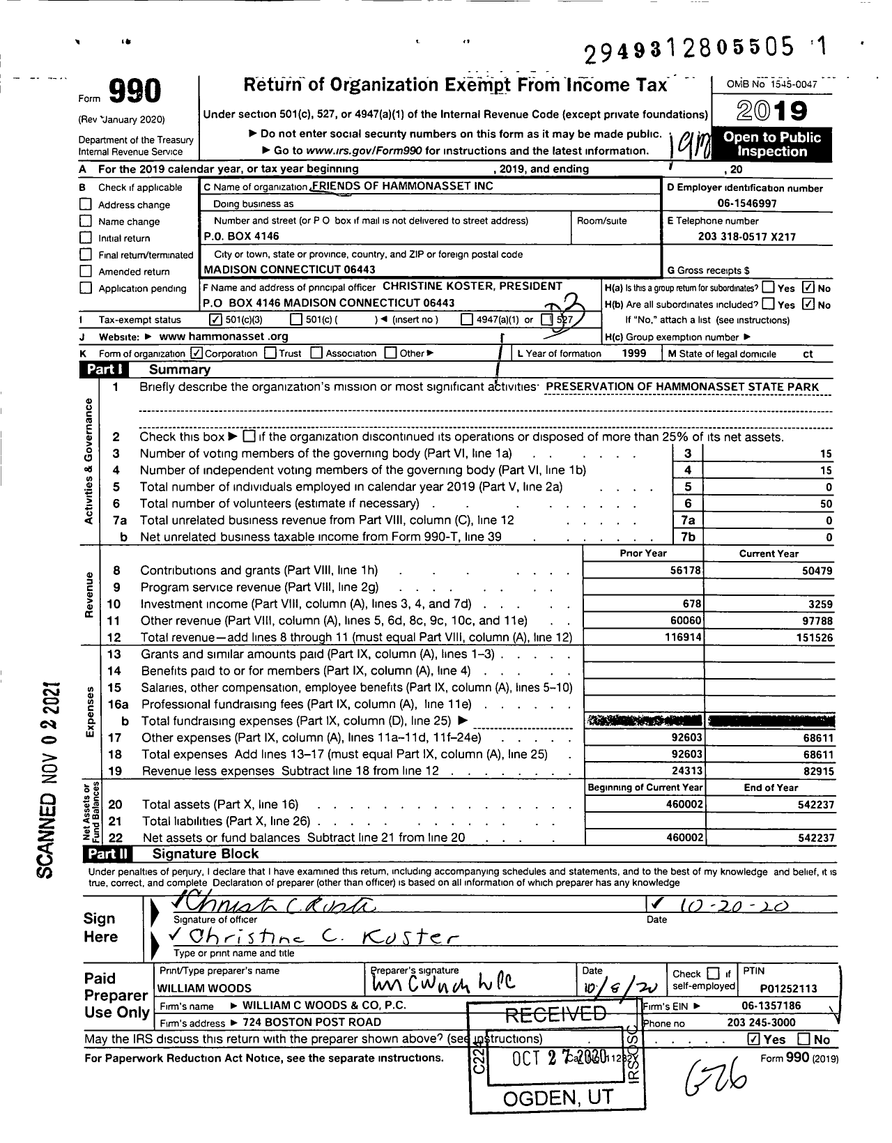 Image of first page of 2019 Form 990 for Friends of Hammonasset