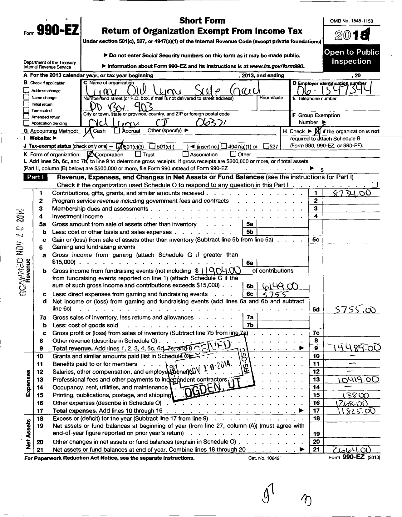 Image of first page of 2014 Form 990EZ for Lyme-Old Lyme Safe Graduation Party