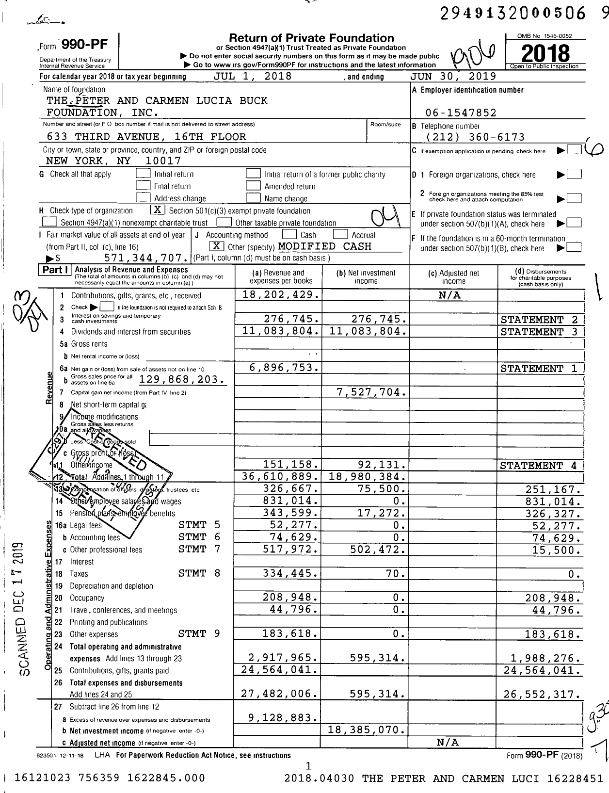 Image of first page of 2018 Form 990PF for Peter and Carmen Lucia Buck Foundation (PCLB)