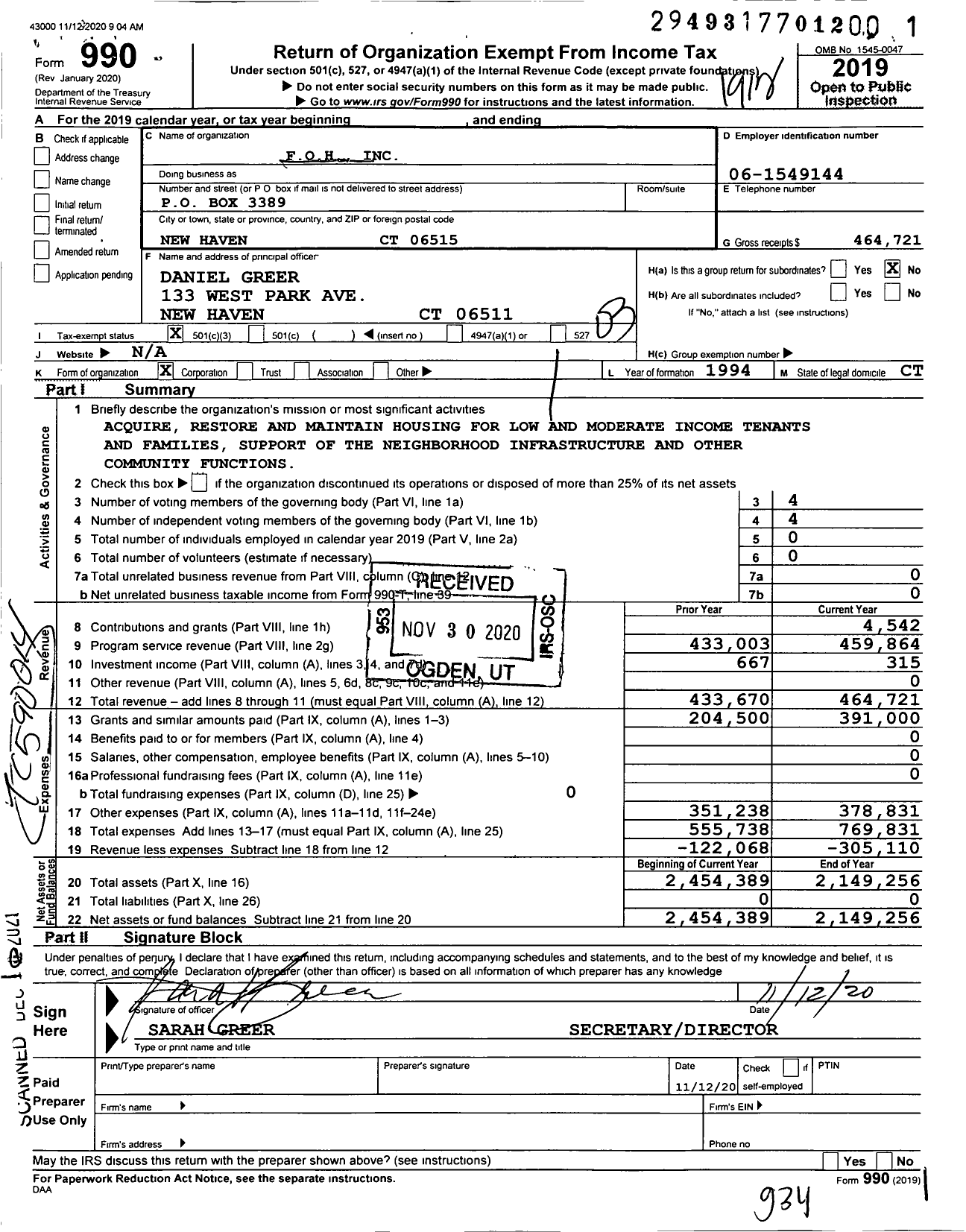 Image of first page of 2019 Form 990 for Foh