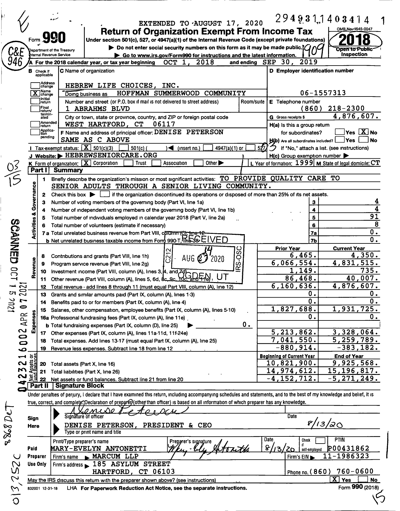 Image of first page of 2018 Form 990 for Hoffman Summerwood Community