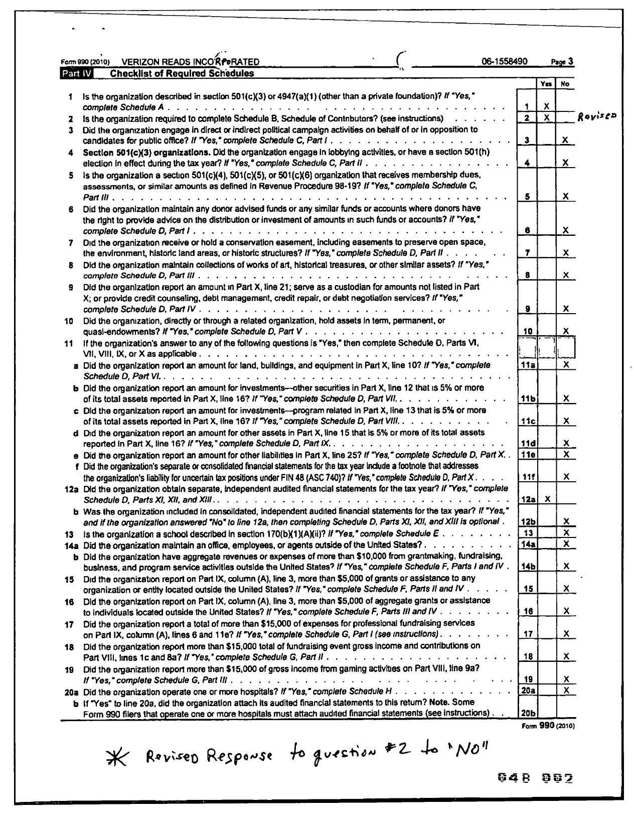 Image of first page of 2010 Form 990R for Verizon Reads Incorporated