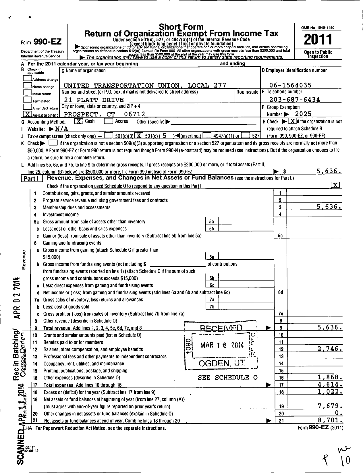 Image of first page of 2011 Form 990EO for International Association of Sheet Metal Air Rail and Transportation / 277 TD