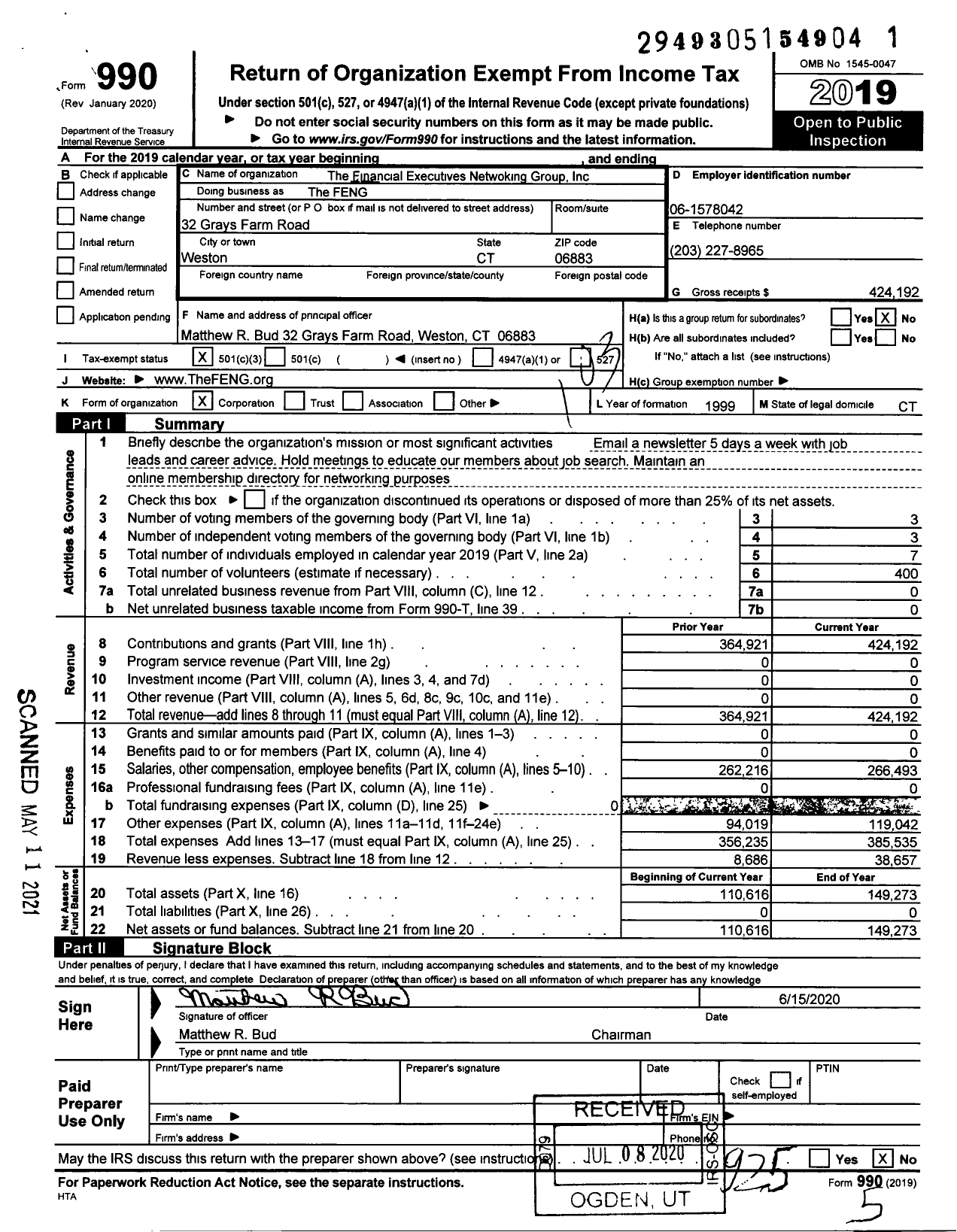 Image of first page of 2019 Form 990 for The FENG