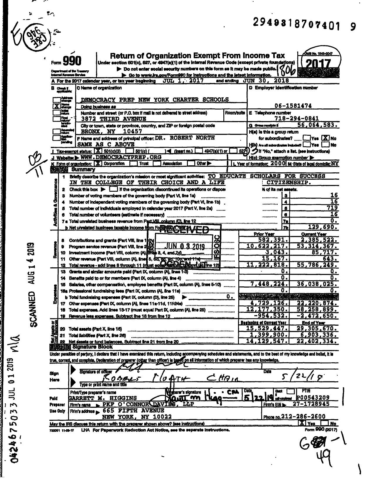 Image of first page of 2017 Form 990 for Democracy Preparatory New York Charter Schools