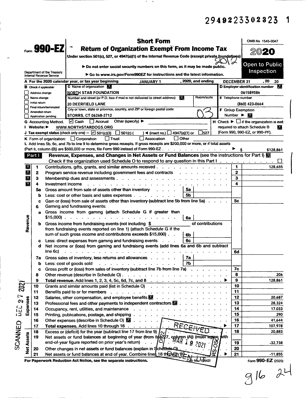 Image of first page of 2020 Form 990EZ for NORTHSTAR Foundation