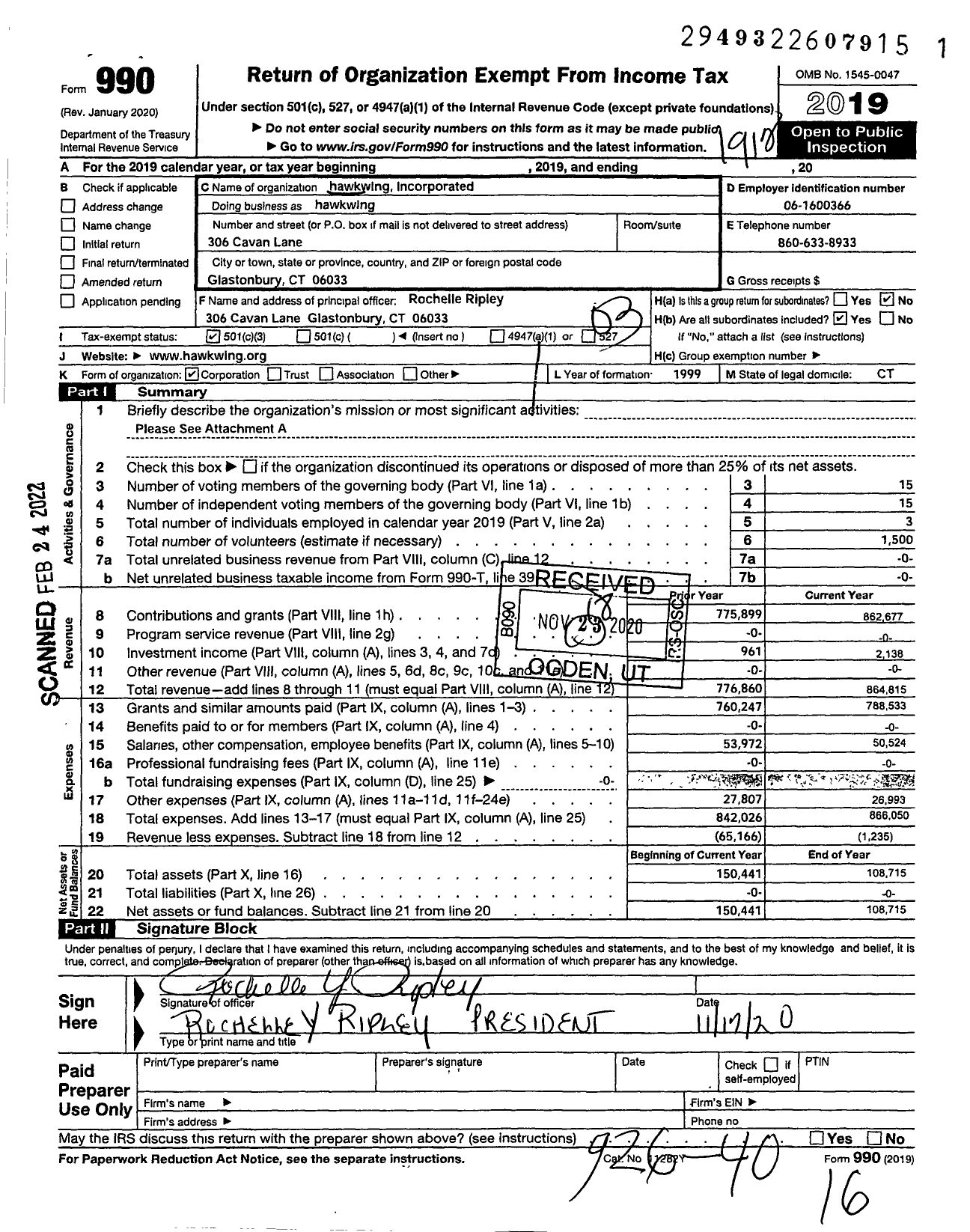 Image of first page of 2019 Form 990 for hawkwing