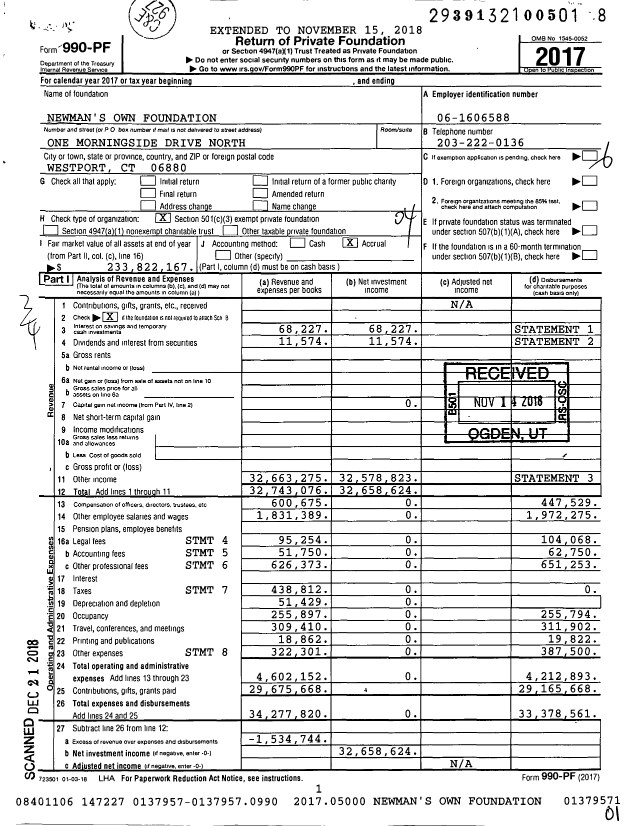 Image of first page of 2017 Form 990PF for Newman's Own Foundation