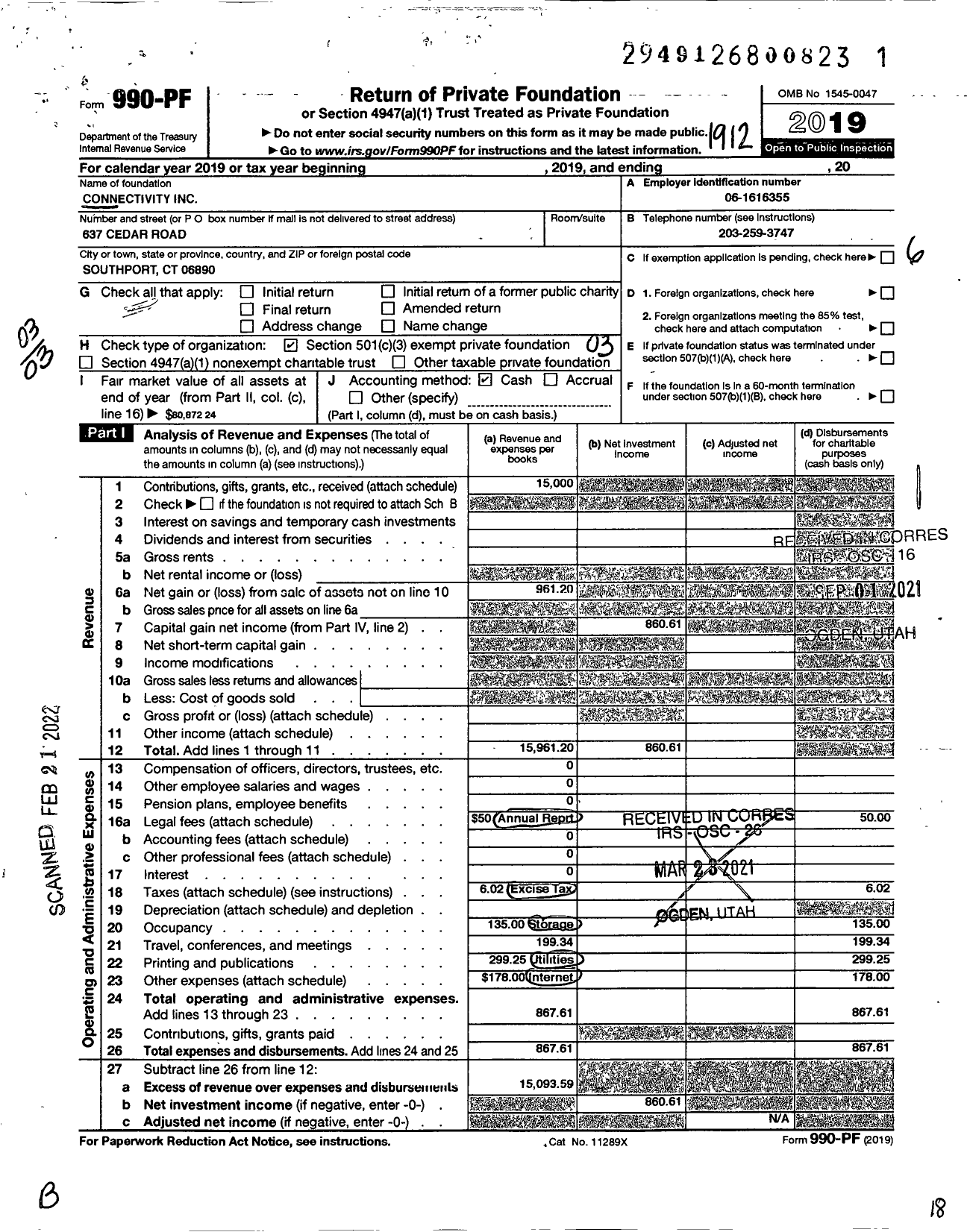 Image of first page of 2019 Form 990PF for Connectivity