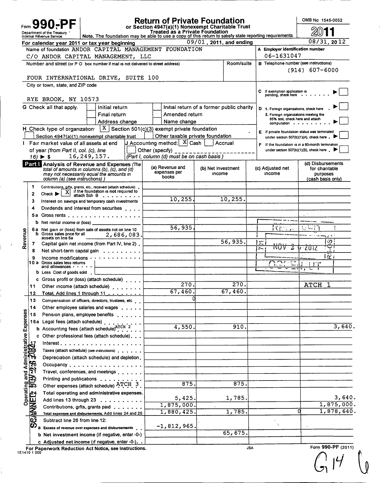 Image of first page of 2011 Form 990PF for Andor Capital Management Foundation