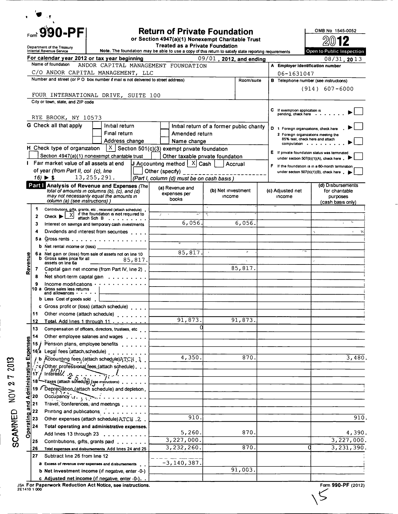 Image of first page of 2012 Form 990PF for Andor Capital Management Foundation